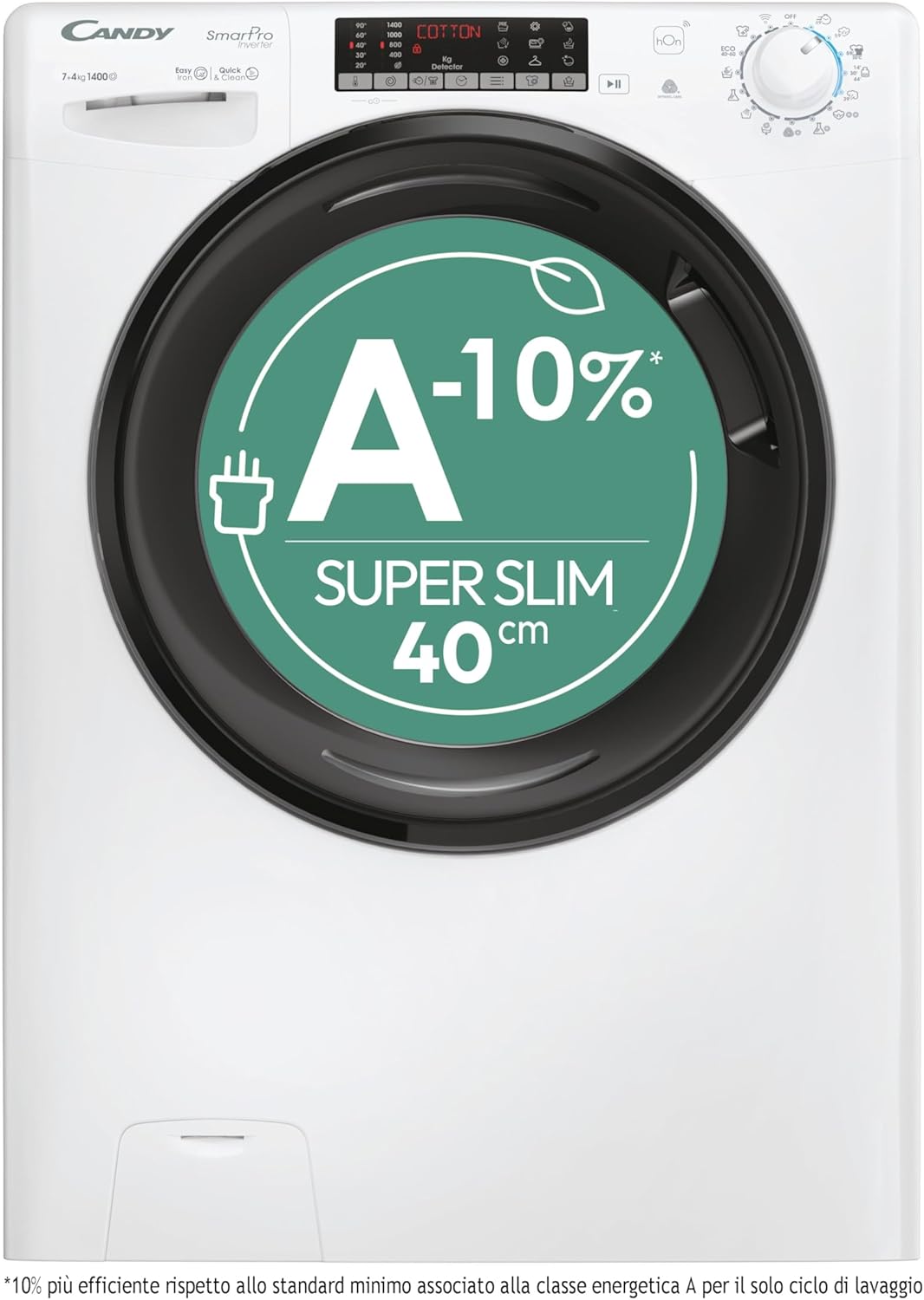 Candy Smart Pro Inverter Lavasciuga Slim 7+4 Kg, Libera Installazione, 1400 Giri, Classe A, Programmi Rapidi, App hOn, Programma Vapore, AxLxP 89x60x45, Bianca - CSOW 4746TWMB5-S