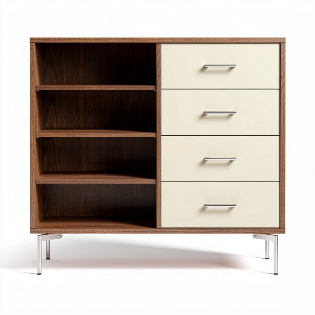 Mobile contenitore in legno con cassetti e ripiani per ufficio o soggiorno – 90 x 40 x 75 cm