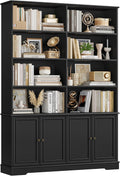 FirFurd Libreria, Libreria Verticale con 8 Scomparti Aperti, Scaffale Legno con 4 Ante, Librerie Grande, Scaffalatura Portaoggetti, per Studio, Soggiorno, Ufficio, 120x27x185cm (Nero)