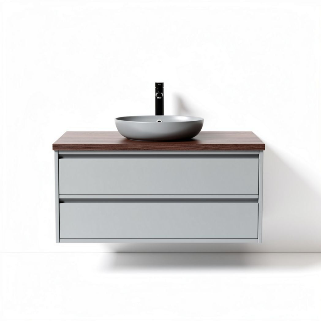 Mobile lavabo sospeso in MDF con due cassetti per bagno – 80 x 45 x 15 cm