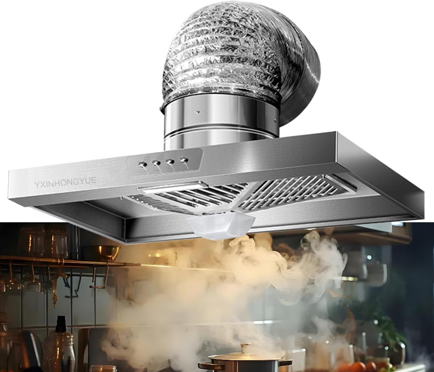Potente Cappa aspirante da affittare aspiratore da Cucina da 8 Pollici Montato a Parete con Grande Potenza di aspirazione Regolabile a Due velocità con Illuminazione a LED,8inch