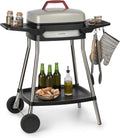 KLARSTEIN Gatsby - Grill Elettrico, 2000W, EasyGrill Concept, Piastra: 40x36 cm in Alluminio Pressofuso Antiaderente, Tavoli Laterali: 20 x 32 cm, Termostato, Ruote, Beige/Nero
