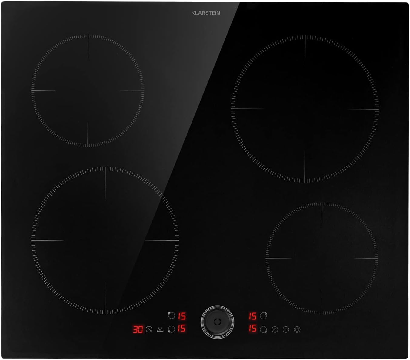 Klarstein Piastra Induzione, Piano Cottura Induzione, Fornello Elettrico con Controllo Smart Touch, Piano Cottura Induzione 4 Fuochi con Display Digitale, Funzione Timer e Blocco Bambini, 240v