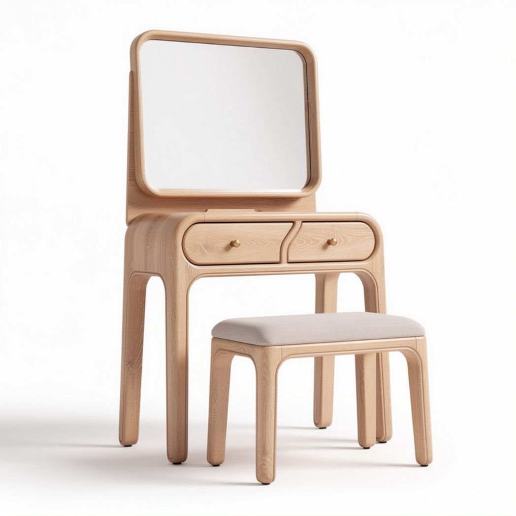 Tolette in legno con specchio e sgabello per camera da letto – 90 x 40 x 75 cm