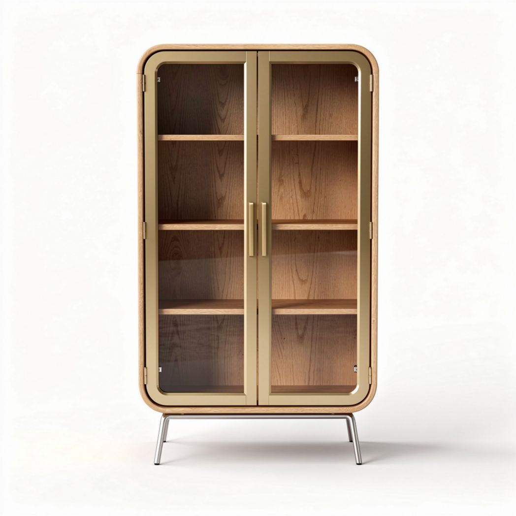 Mobile vetrina in legno e vetro per soggiorno – 80 x 40 x 160 cm