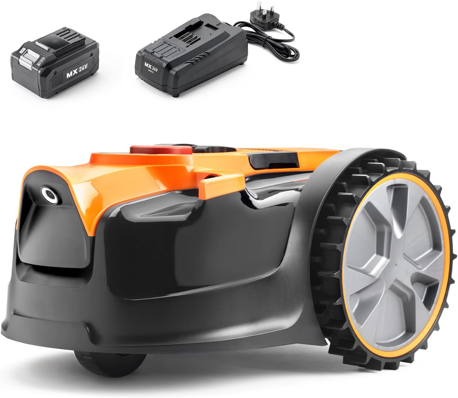 LawnMaster OcuMow Robot tosaerba 16 Drop and Tond con batteria al litio MX da 24 V 4,0 Ah e caricabatterie rapido, nessun cavo limite, applicazione o presa esterna necessaria