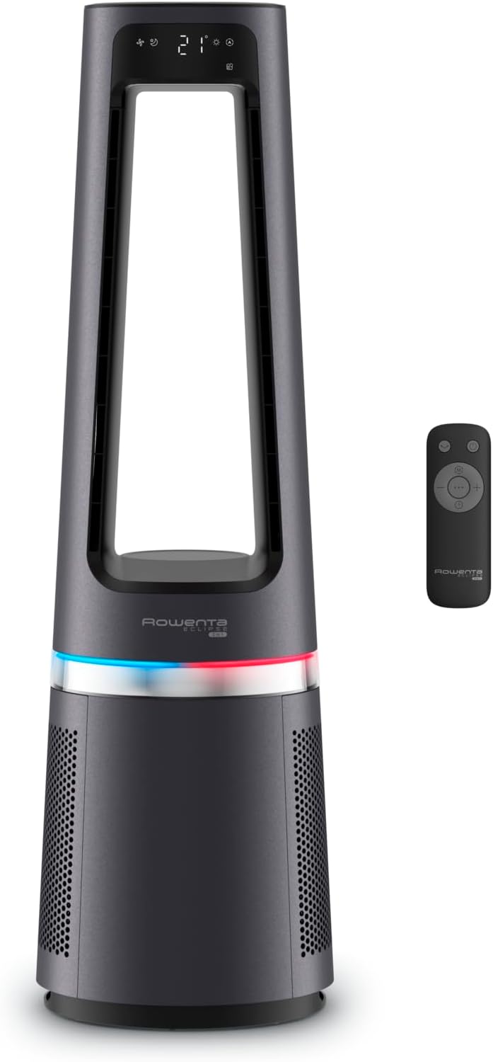 Rowenta Eclipse 3 in 1 Ventilatore purificatore, purifica, riscaldamento, ventilazione, silenzioso, potente, multi-oscillazione, 12 velocità, timer, partenza ritardata QU5062F0