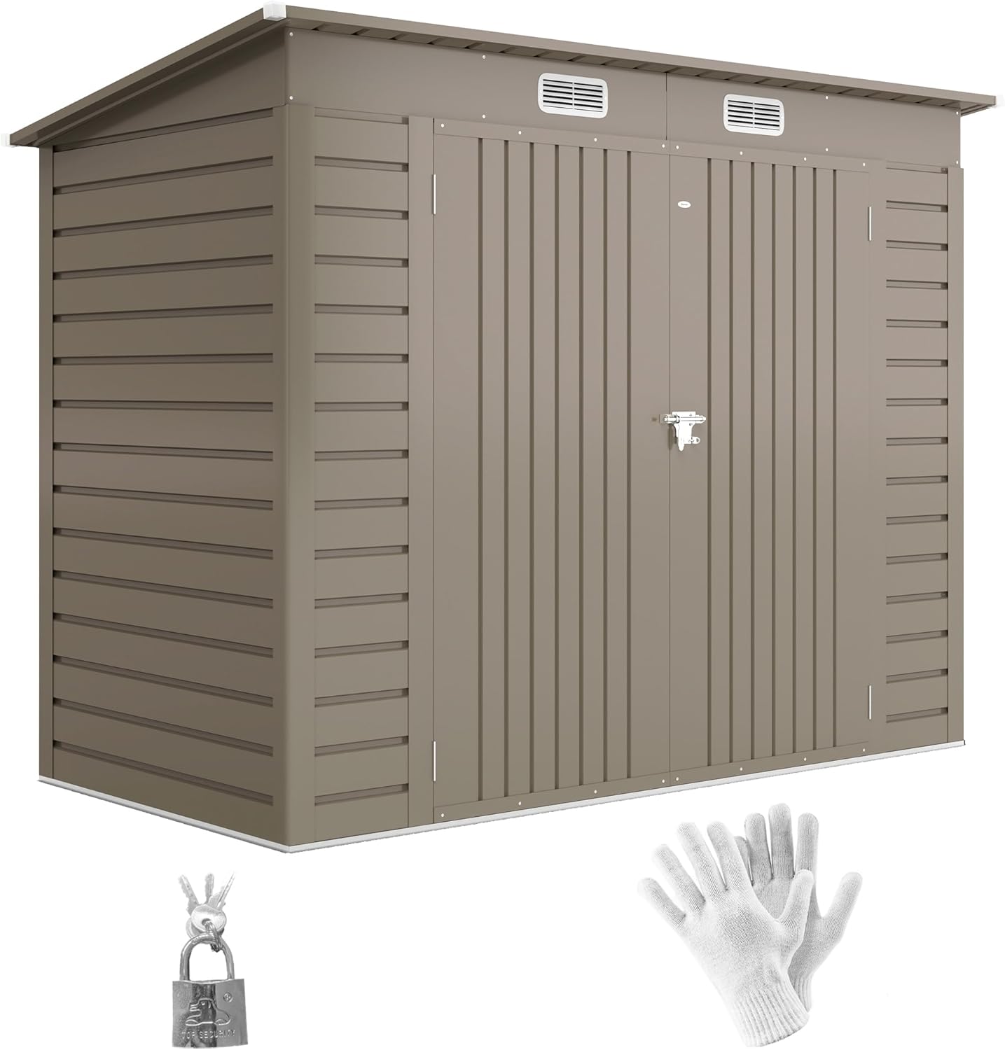 Outsunny Casetta da Giardino 2.7m² in Acciaio Zincato, Capanno Porta Attrezzi con Tetto Inclinato, 2 Prese d'Aria, Porte Bloccabili con Lucchetto Chiavi, Guanti, 249x121x183 cm, Grigio Chiaro