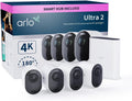 Arlo Ultra 2 Telecamera WiFi Esterno Senza Fili, Telecamera WiFi Interno, 4K UHD, Sirena Allarme Casa, Sensore Di Movimento, Audio Bidirezionale, Prova Arlo Secure Inclusa, 4 Telecamere, Bianche