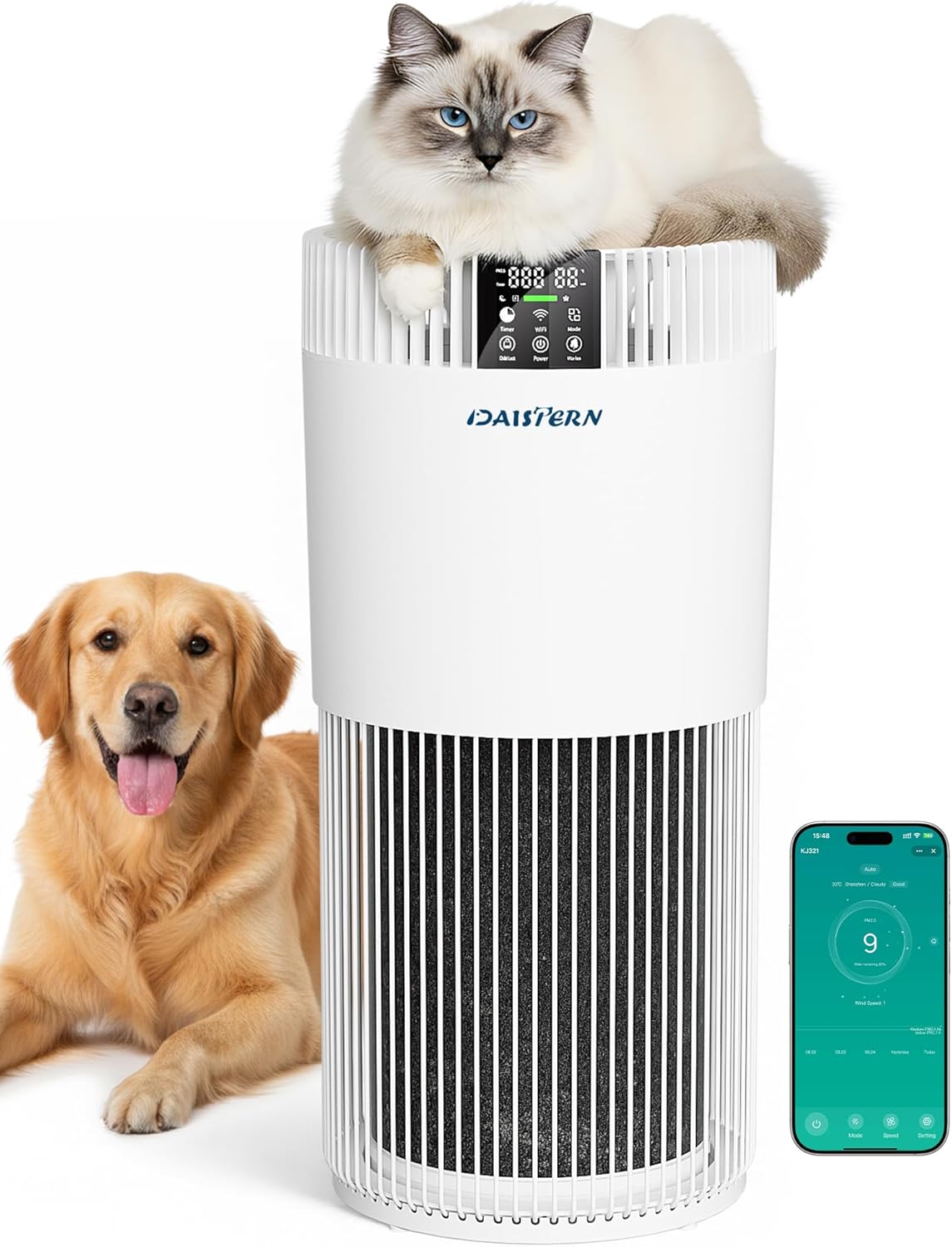Purificatore d'Aria Intelligente per Animali Domestici 78m², Filtro HEPA13, Depuratore contro 99,97% Peli Acari Polveri Pollini Odori Formaldeide, Funzione Ioni Negativi per Camera Soggiorno