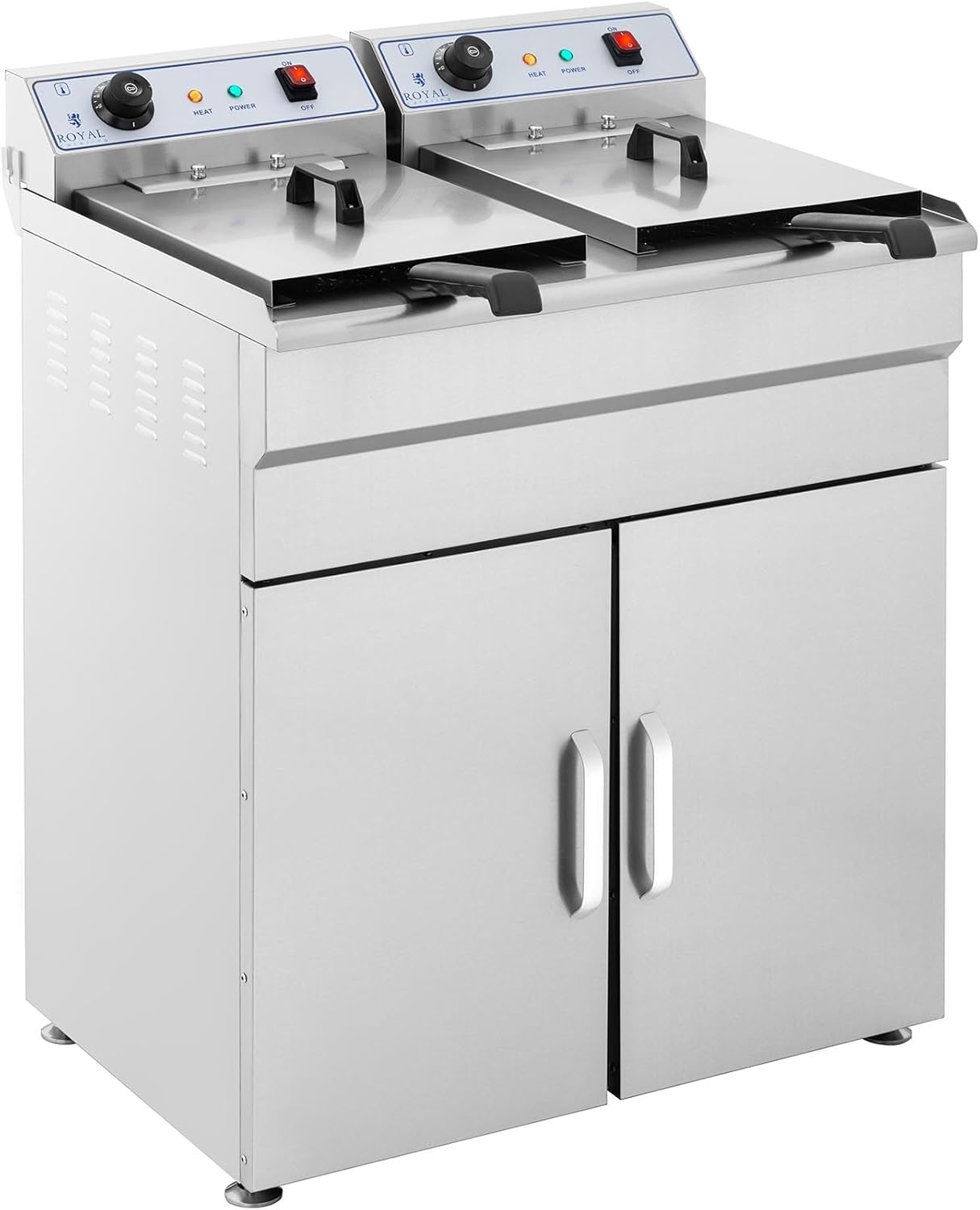 Royal Catering Friggitrice Professionale con Armadietto Sottostante Friggitrice Elettrica Doppia RCKF 16D (2 x 16 L, 2 x 6.000 W, 400 V Corrente ad alta tensione)