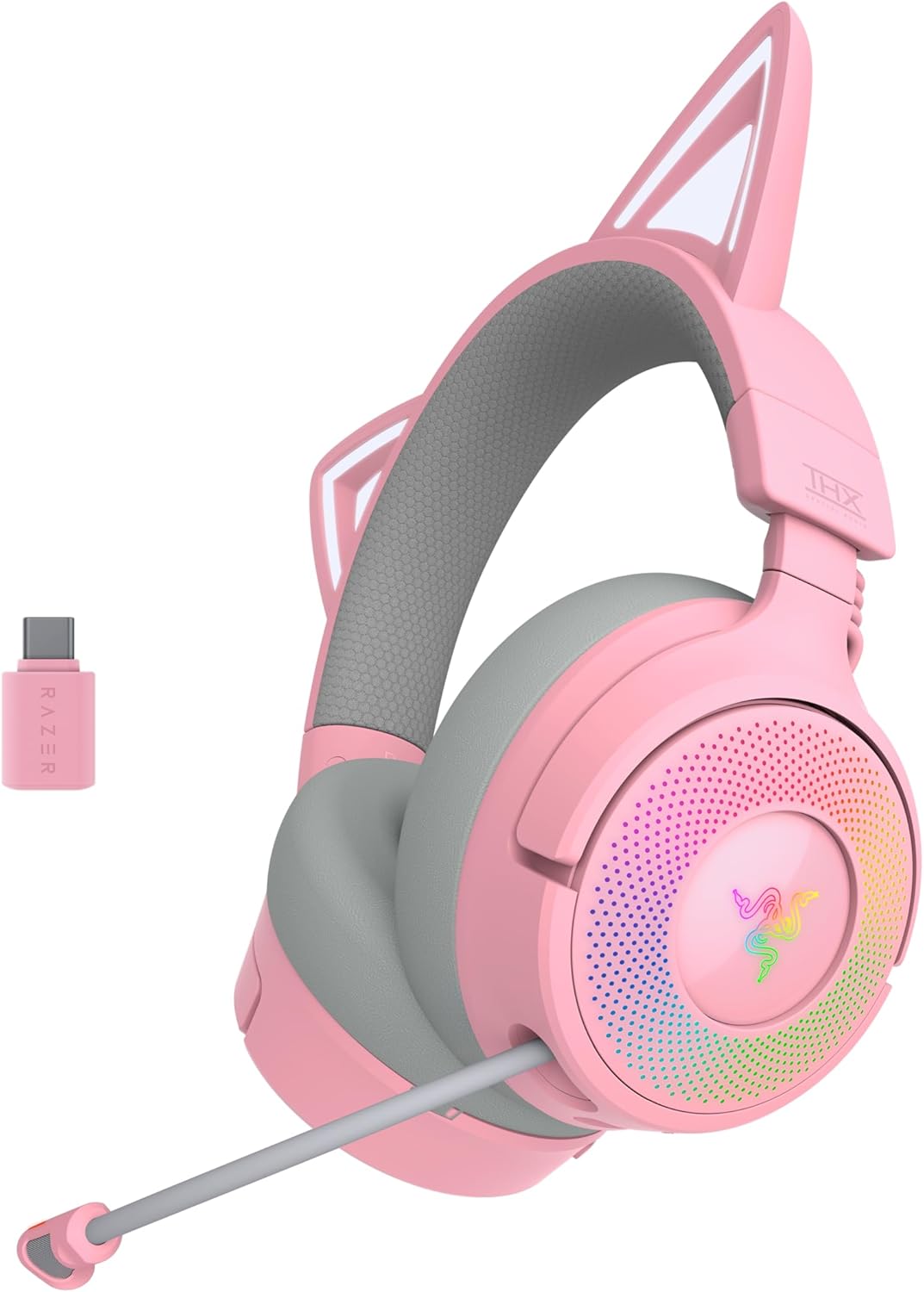 Razer Kraken Kitty V3 Pro - Cuffie da gioco wireless RGB Kitty - orecchie di gatto reattive per lo streaming - Triforce 40mm Driver - Hyperspeed Wireless e Bluetooth - THX Spatial Audio | Quartz