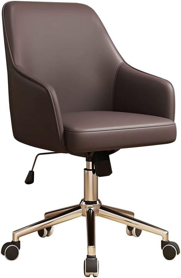 YCKEGEW Poltrone Moderne In Pelle Con Schienale Medio E Rotelle, Sedia Da Computer Per Casa Per Adulti Che Lavorano E Studiano, Sedia Da Scrivania Girevole Ergonomica(Coffee brown)