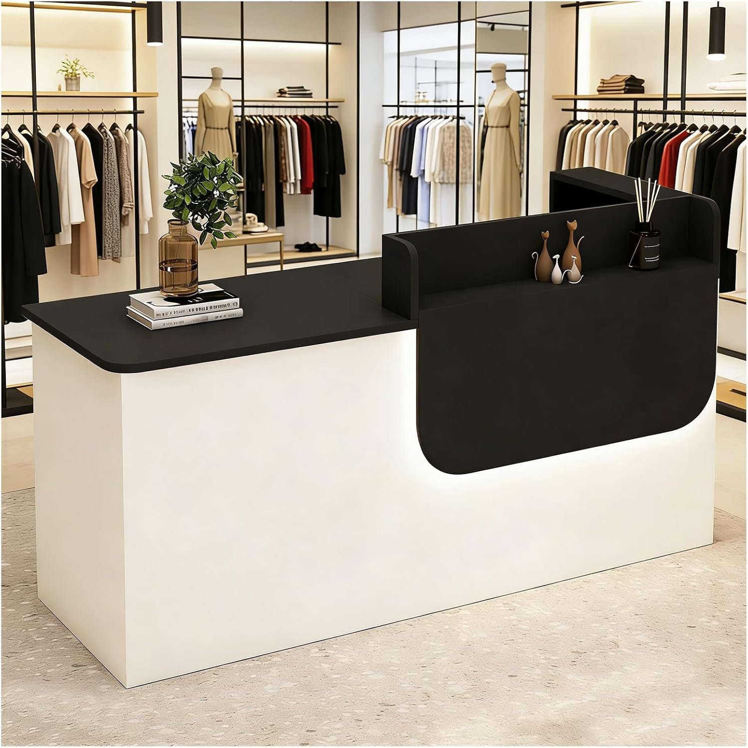 Scrivania da banco per reception, bancone e cassetto, striscia luminosa a LED, scrivania con bancone per casse, per ufficio, saloni di bellezza, saloni di bellezza, 140 x 61 x 99 cm