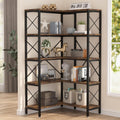 Tribesigns Libreria angolare a 5 ripiani, 80 x 80 x 167.5 cm grande libreria ad angolo moderna, 5 ripiani alti espositori con struttura in metallo per soggiorno, casa, ufficio (marrone rigido)