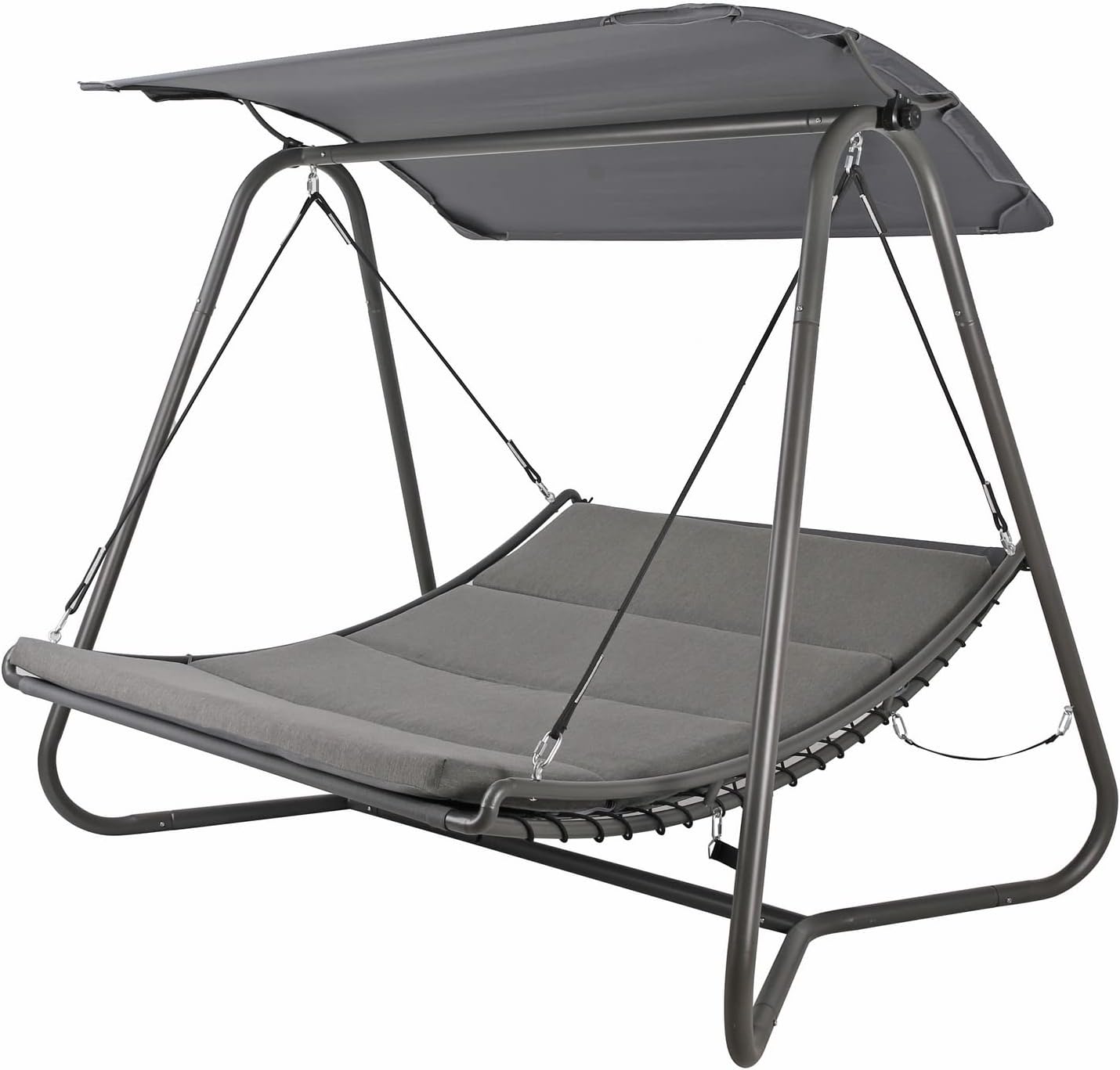 Estosa - Regan Model Garden Swing Chair, Hanging Chair for Garden Furniture, Steel Structure with Soft Padding, 2 Seater Garden Swing, 207 x 142 x 172 H. cm (Grey)