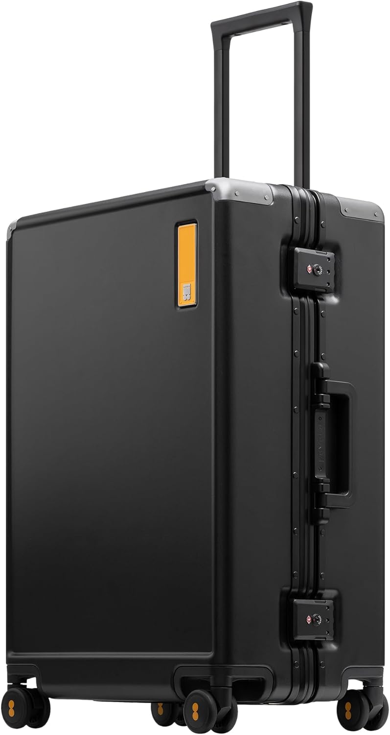 LEVEL8 Valigia, valigie da viaggio telaio in alluminio valigia a mano Cabin con doppio TSA Lock Suitcase Zipperless Nero