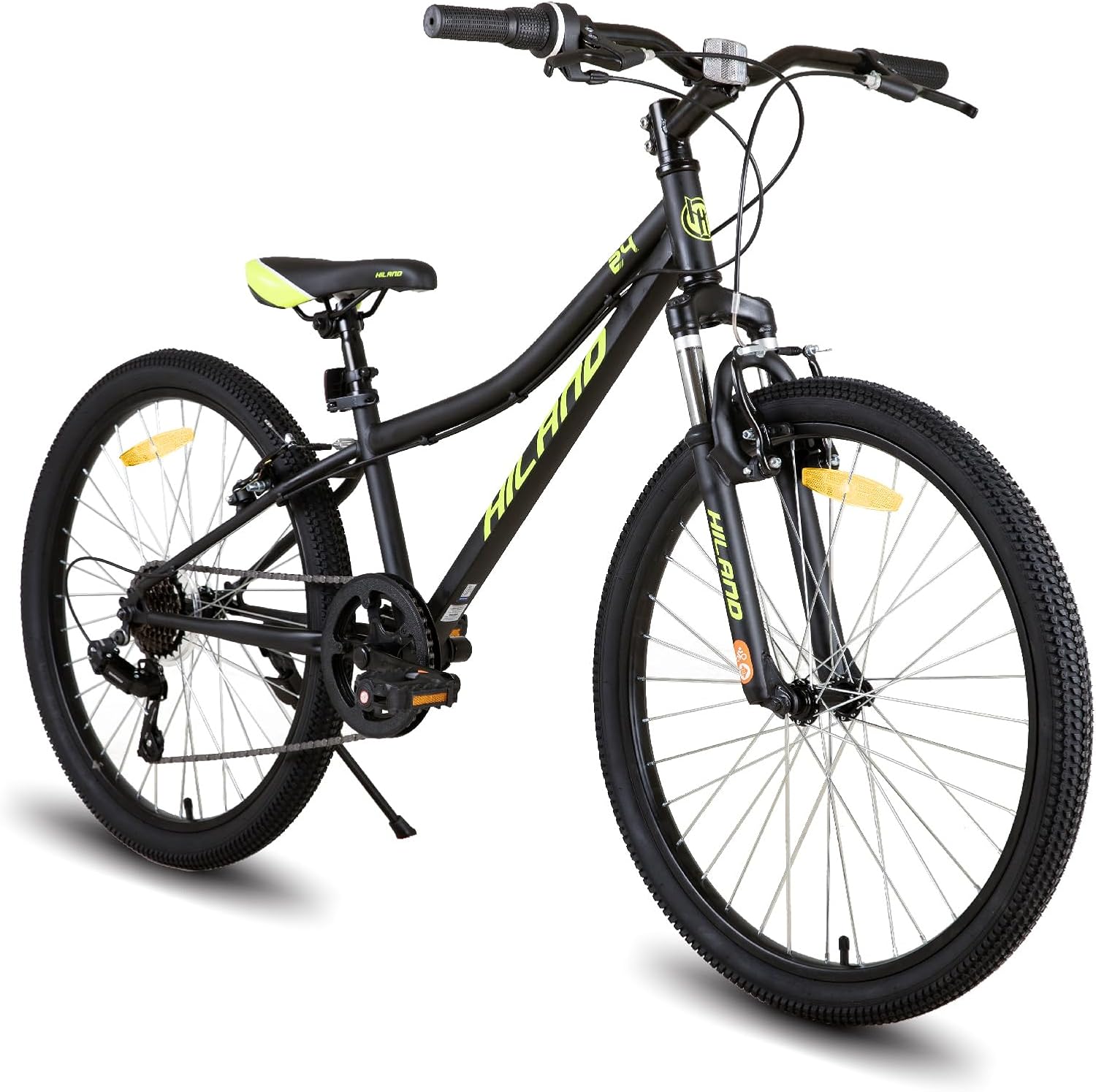HILAND Climber Bicicletta per Bambini, 24, 7 Marce, Freno a V, Mountain Bike con Forcella Ammortizzata per Ragazzi e Ragazze, blu/verde menta/rosa/nero