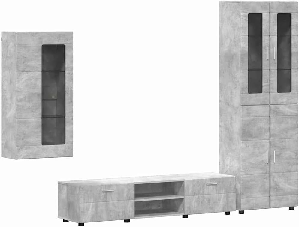 Generico Set Mobile TV con cassetto Grigio Cemento Legno Multistrato,Mobili,Set di mobili,Set di mobili per Salotto,Grigio,98.89 kg,3397967