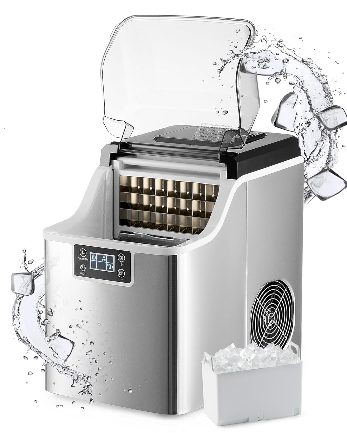 CO-Z Macchina Ghiaccio 22kg/24 Ore Fabbricatore Ghiaccio 24 Cubetti in 11-20 Minuti Macchina per Ghiaccio in Acciaio Inossidabile con Autopulente LCD Pannello per Casa Ufficio Bar Ristorante