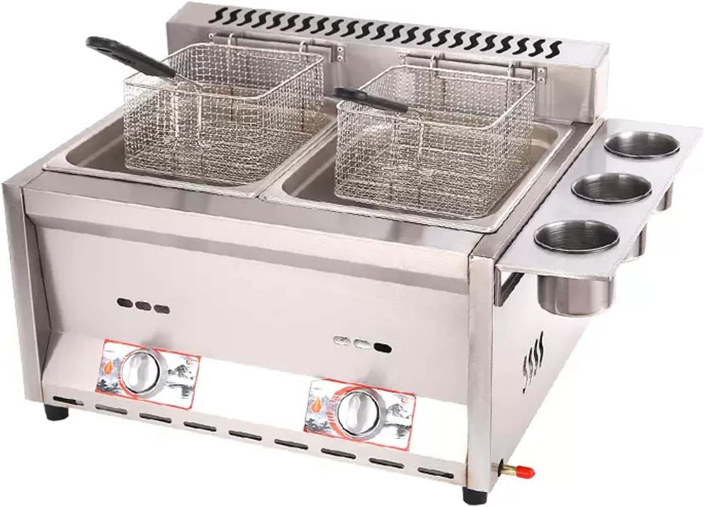 Friggitrice a Doppio Serbatoio da 10L+10L, Friggitrici in Acciaio Inox con Frittura Cestello e Coperchi, Potenza di Fuoco Regolabile, Facile da Pulire, Friggitrice a Olio da Banco per Casa Commerciale