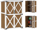 Outsunny Casetta da Giardino 0.55 m² con 2 Ripiani, 2 Porte con Serratura e Piedi Regolabili, Casetta Attrezzi Giardino in Legno di Abete e Tetto in Bitume, 116.5x57x159/167 cm, Marrone e Bianco