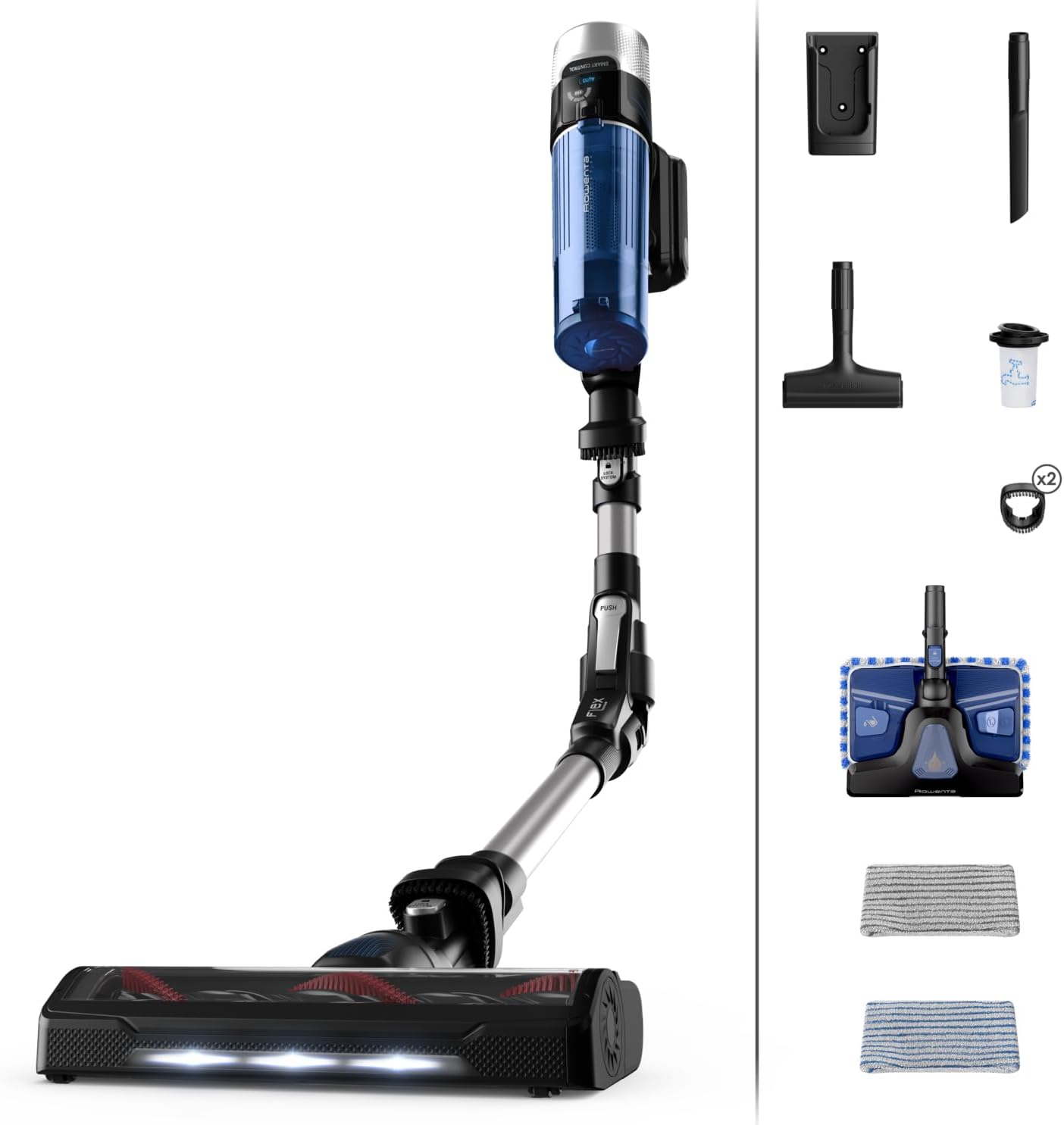 Rowenta XForce Flex 9.60 AQUA Aspirapolvere Senza Fili, Elevata Potenza di Aspirazione,Batteria di Lunga Durata,Sistema con Tubo Flessibile,Regolazione Automatica a Potenza di Aspirazione,RH20C0W0