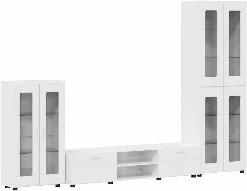Generico Set Mobile TV con cassetto Bianco Lucido Legno Multistrato,Mobili,Set di mobili,Set di mobili per Salotto,Bianco,99.37 kg,3397958
