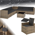 tectake Conversation Set, Rattan Living Room, Garden Chair, Outdoor Chair, Table with Glass Plate, Storage Box, UV Resistant, Beautiful and Versatile Garden Furniture – Natural