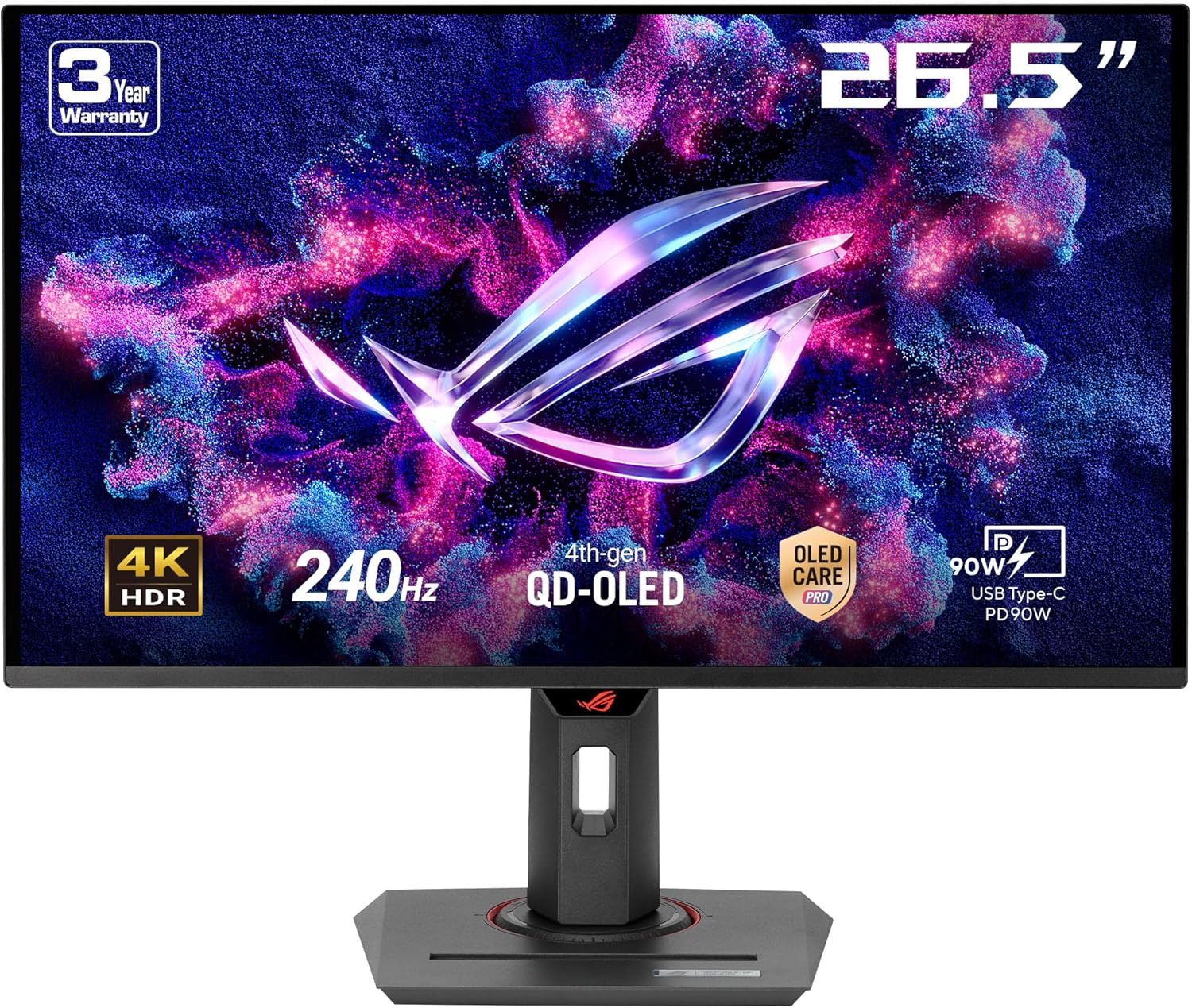 ROG Strix OLED XG27UCDMG, Monitor Gaming da 26,5, 4K Ultra HD QD-OLED (3840 x 2160), 0,03ms (GTG), 240Hz, HDMI, USB-C e DisplayPort, Compatibile con G-SYNC, Display Widget Center, Nero