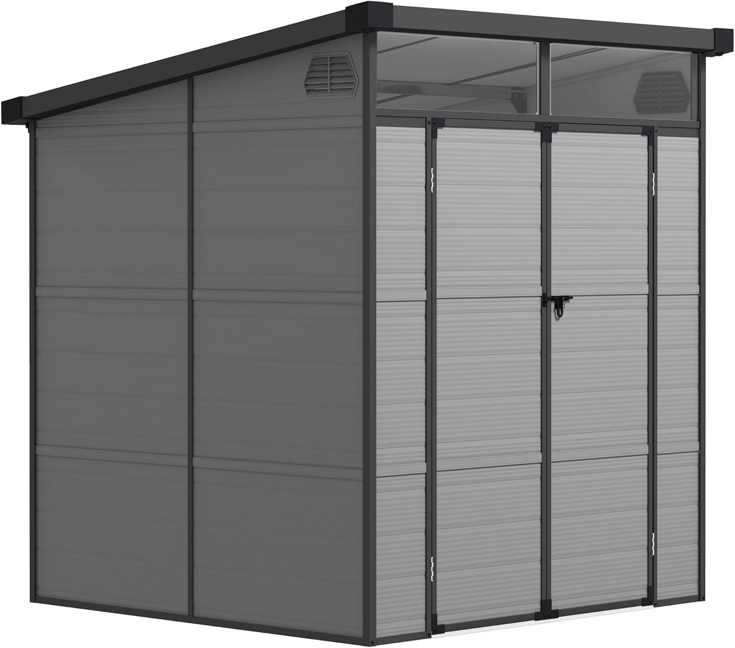 Outsunny Casetta da Giardino 3.24 m² in Resina e Alluminio con 2 Finestre Trasparenti e 2 Prese d'Aria, Capanno Porta Attrezzi con Tetto Spiovente, Porte con Serratura, 190x191x215 cm, Grigio Chiaro