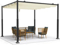 VOUNOT® 3 x 3 m Steel Pergola Gazebo with Retractable Roof, Garden Pergola with Waterproof Folding Polyester Tarpaulin and Rectangular Structure, Awning for Patio Outdoor Terrace, Beige