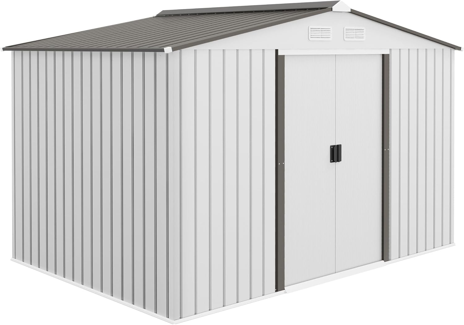 Outsunny Casetta da Giardino 5m² in Acciaio Zincato con kit Fondazione, Prese d'Aria, Capanno da Giardino con Tetto Inclinato, Doppia Porta Scorrevole Bloccabile, Capanno Porta Attrezzi, Bianco