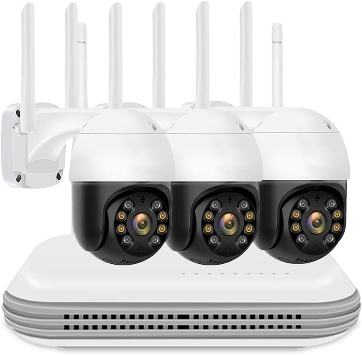 Telecamere di sorveglianza da 5 MP PTZ 4CH Kit telecamera wireless Telecamera CCTV domestica a colori bidirezionale IP(2T,NVR With 3PCS Camera)