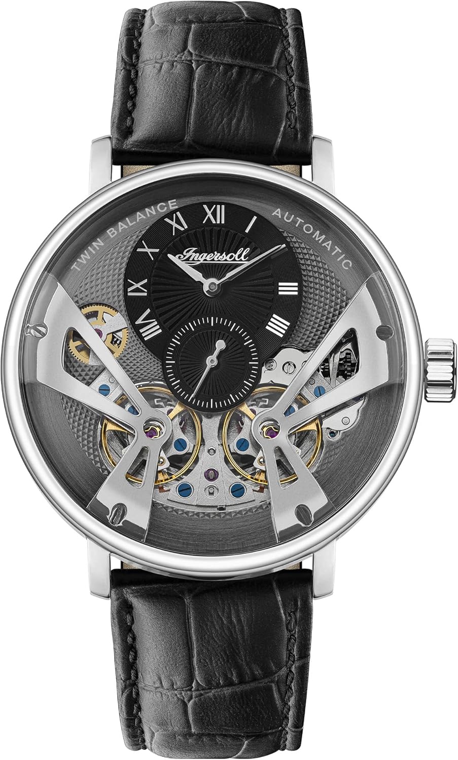 Ingersoll The Tennessee Mens 45mm Automatic Watch with Skeleton Twin Balance Wheel Dial and Leather Strap